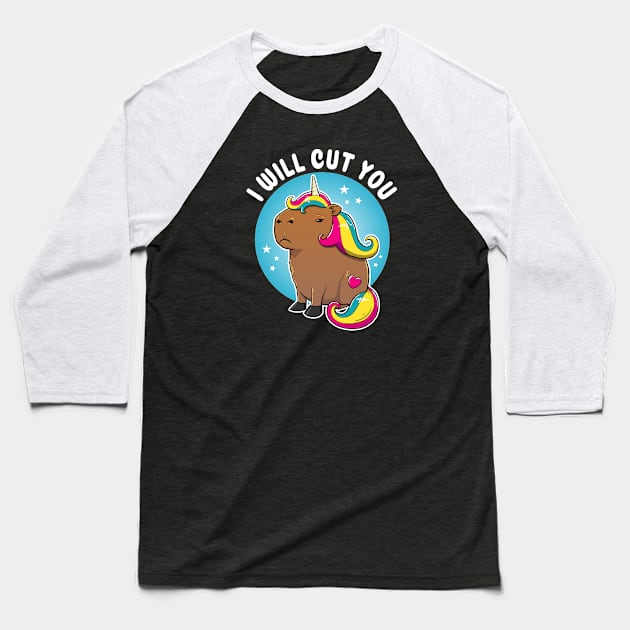 I will cut you Cartoon Capybara Unicorn Baseball T-Shirt by capydays